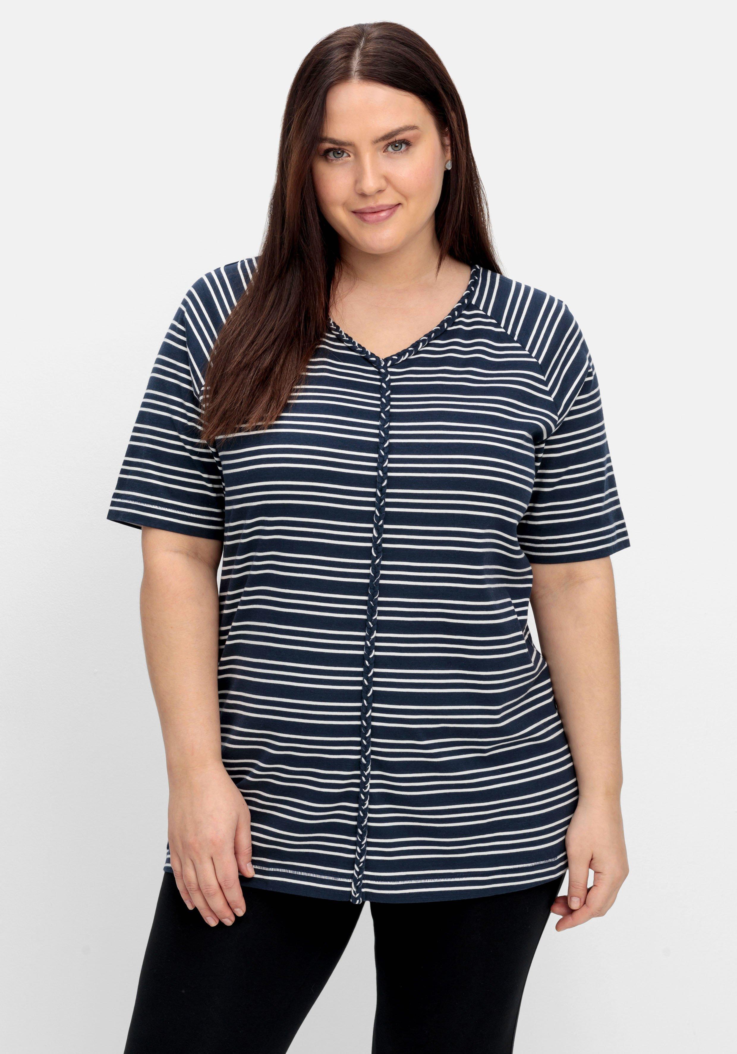 Ringelshirt mit Raglanärmeln und V-Ausschnitt