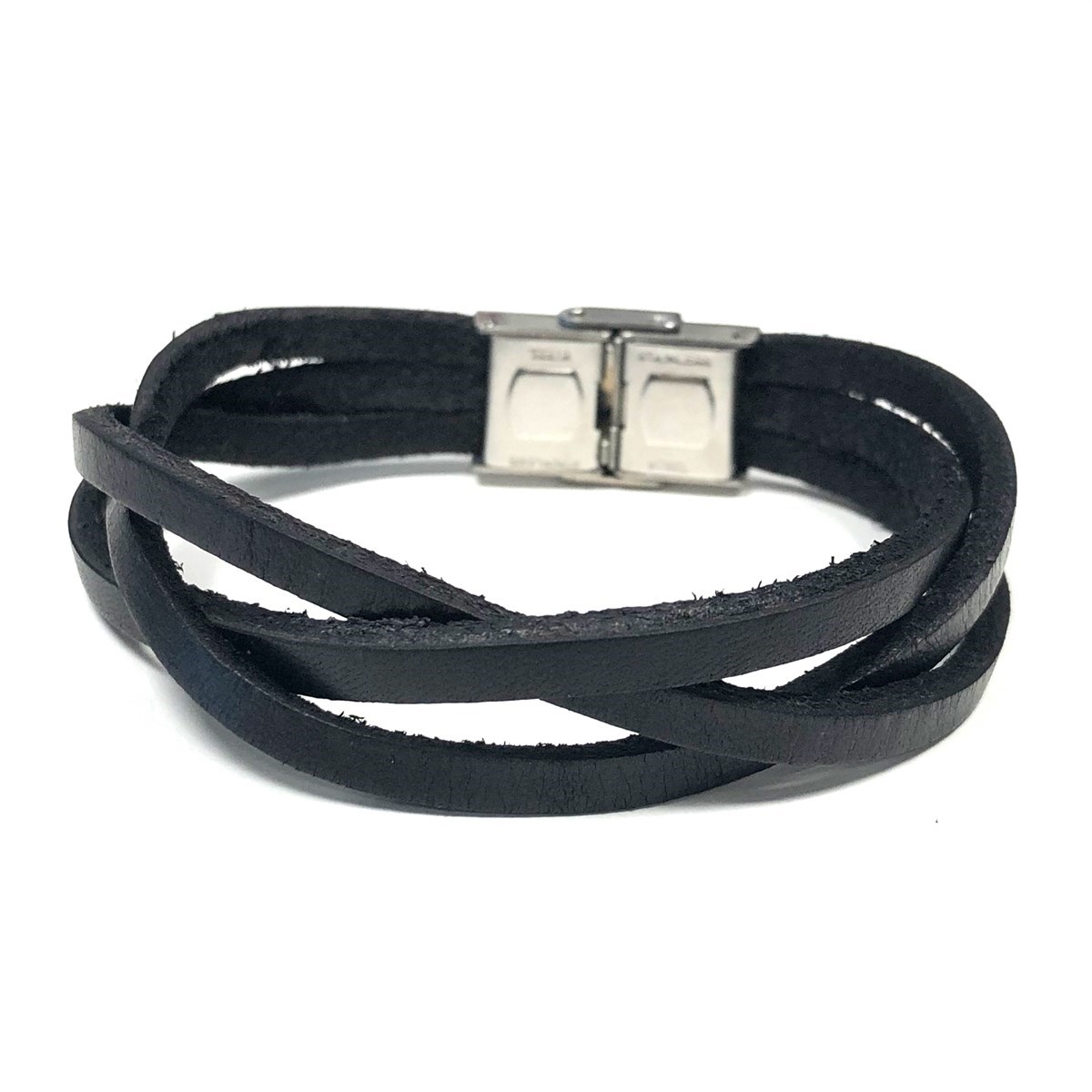 Bracelet cuir tressé trois rangs JACK