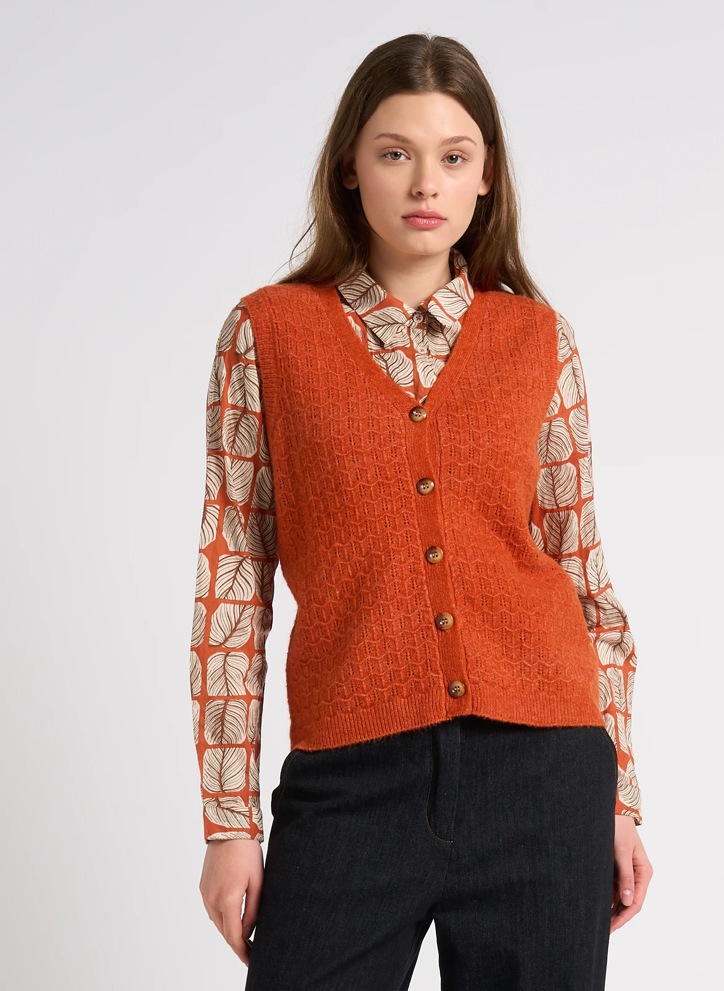 Gilet droit à col V | Orange