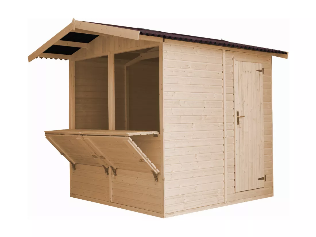 TIMBELA M149 Maison de jardin en bois, Étal de marché en bois H232x253x263 cm/4 m2