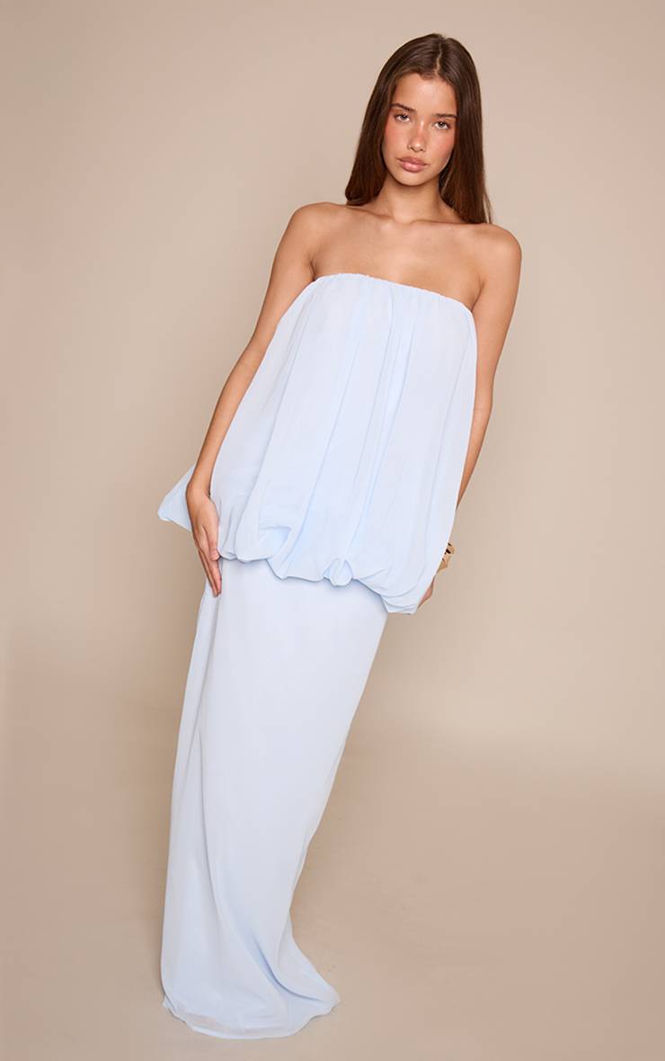 Bleu Clair Jupe Maxi En Mousseline Taille Mi-haute Ensemble Coordonné