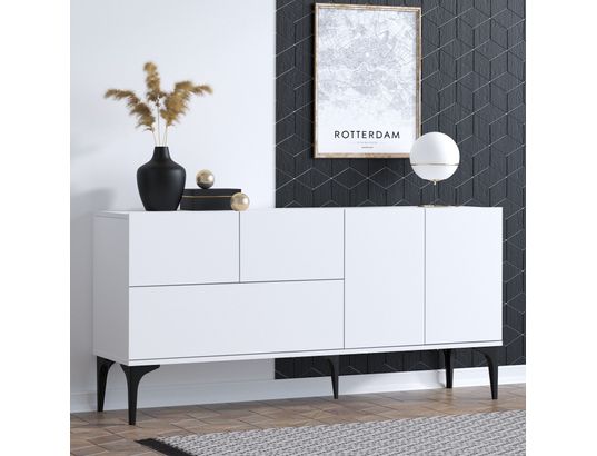 CONCEPT1 - Bahut Glise blanc noir 150 x 35 x 75cm