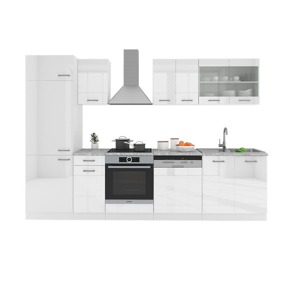 VICCO KÜCHE R-LINE 300 CM KÜCHENZEILE KÜCHENBLOCK EINBAUKÜCHE – WEISS HOCHGLANZ