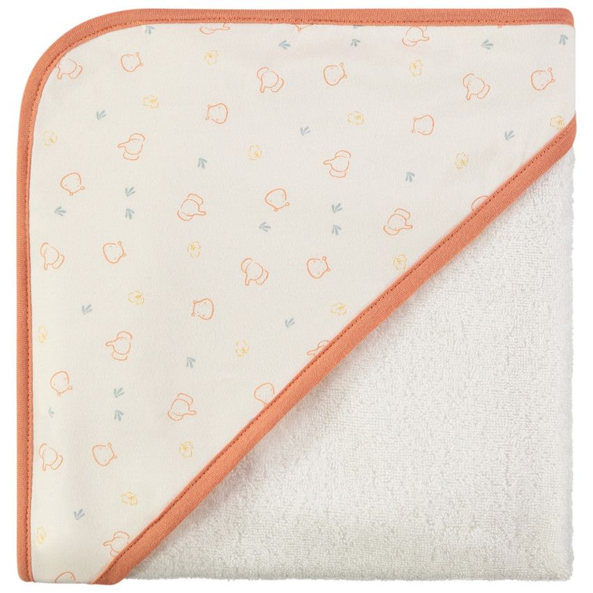 Cape de bain imprimé fantaisie pour bébé - Ecru
