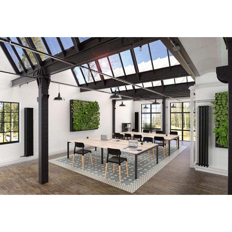 Pôle 4 bureaux droits Arko plateaux chêne clair piètement métal arche