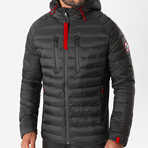 Doudoune Capuche Premium Tech Noir Rouge