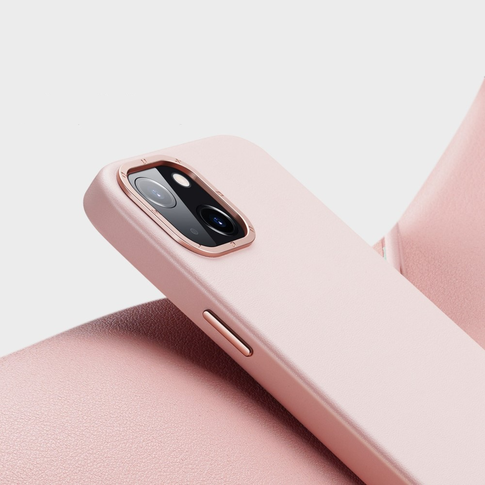 iPhone 14 MagSafe Hardcase Leder Hülle Back Case - Rosa