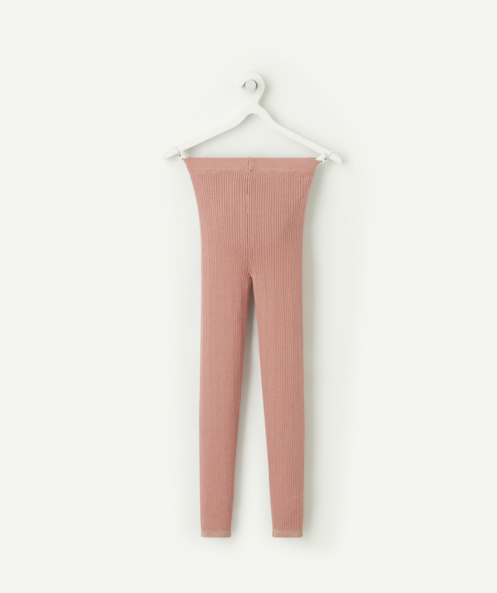 LEGGING FILLE EN COTON BIO VIEUX ROSE AUX DÉTAILS AJOURÉS
