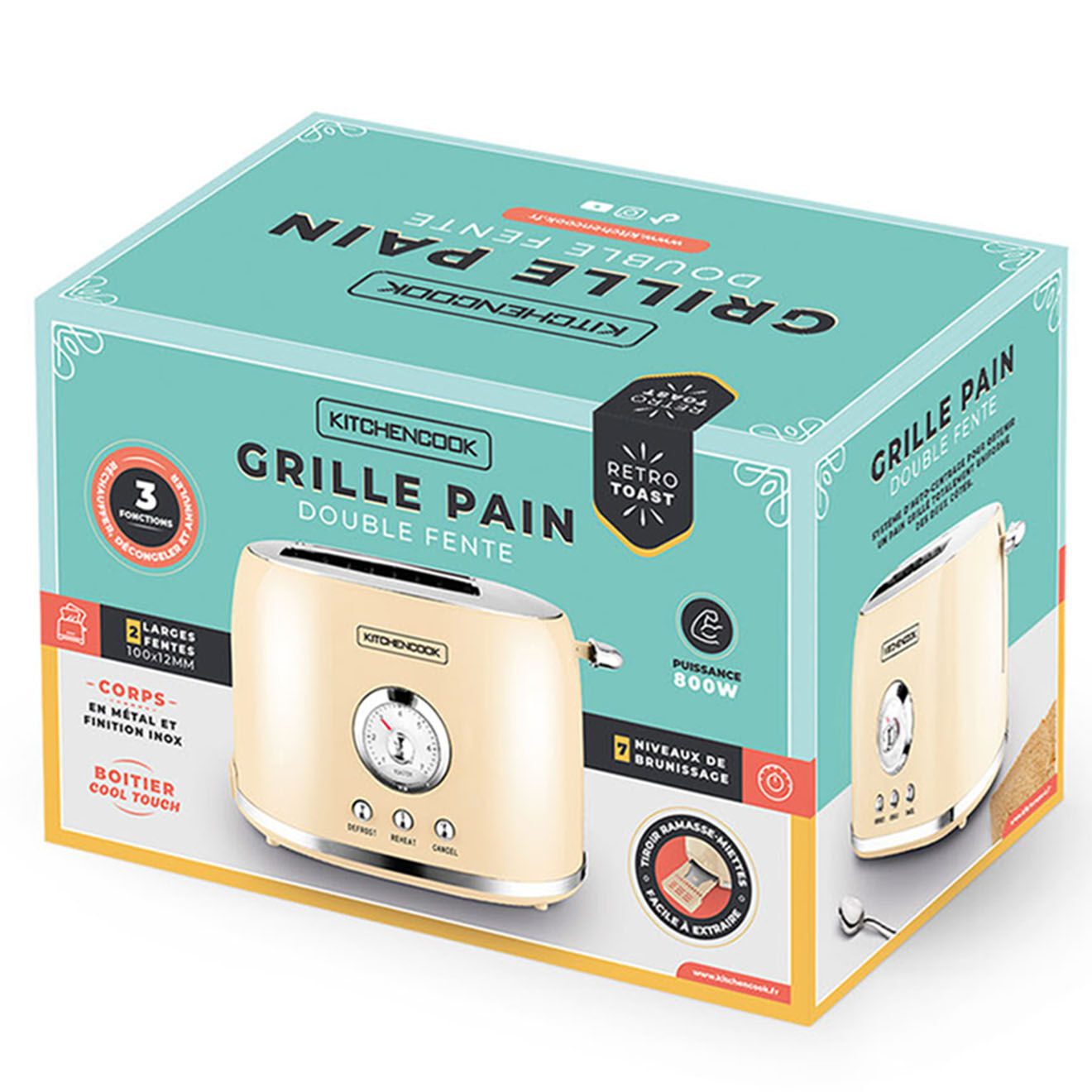 Kitchencook Grille-pain Style rétro beige - 47.5x36.5x48 cm