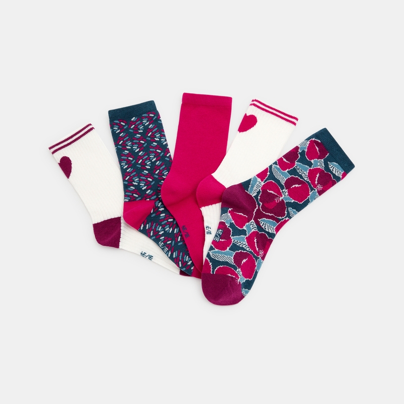 Chaussettes à motifs et unies (lot de 5) roses fille