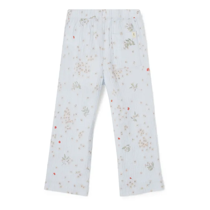 garbo&friends Pantalon Fleuri Mousseline de Coton | Bleu ciel