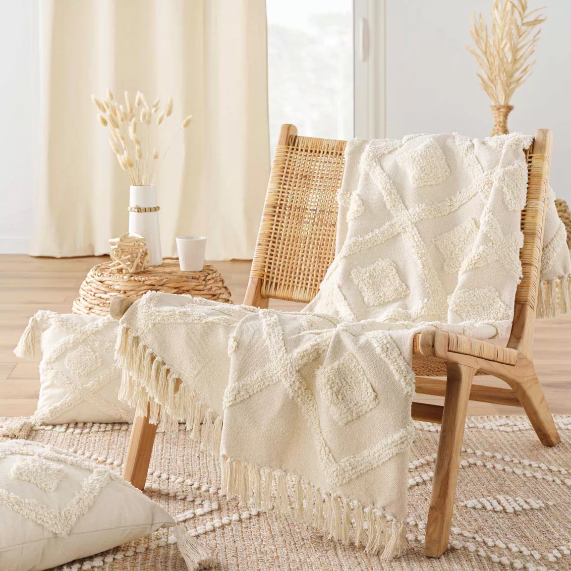 Plaid polycoton tufté (125 x 150 cm) Inca Beige
