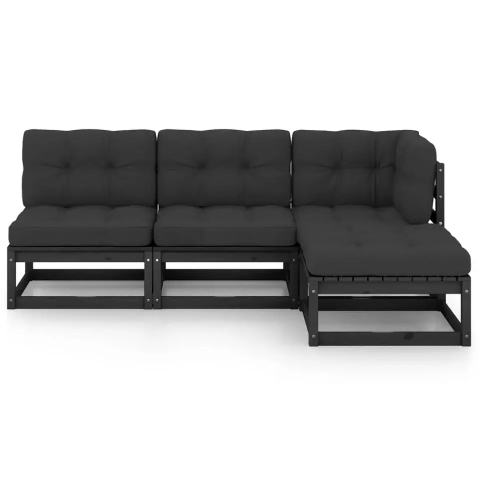 vidaXL - Loungeset - Zwart - Grenenhout