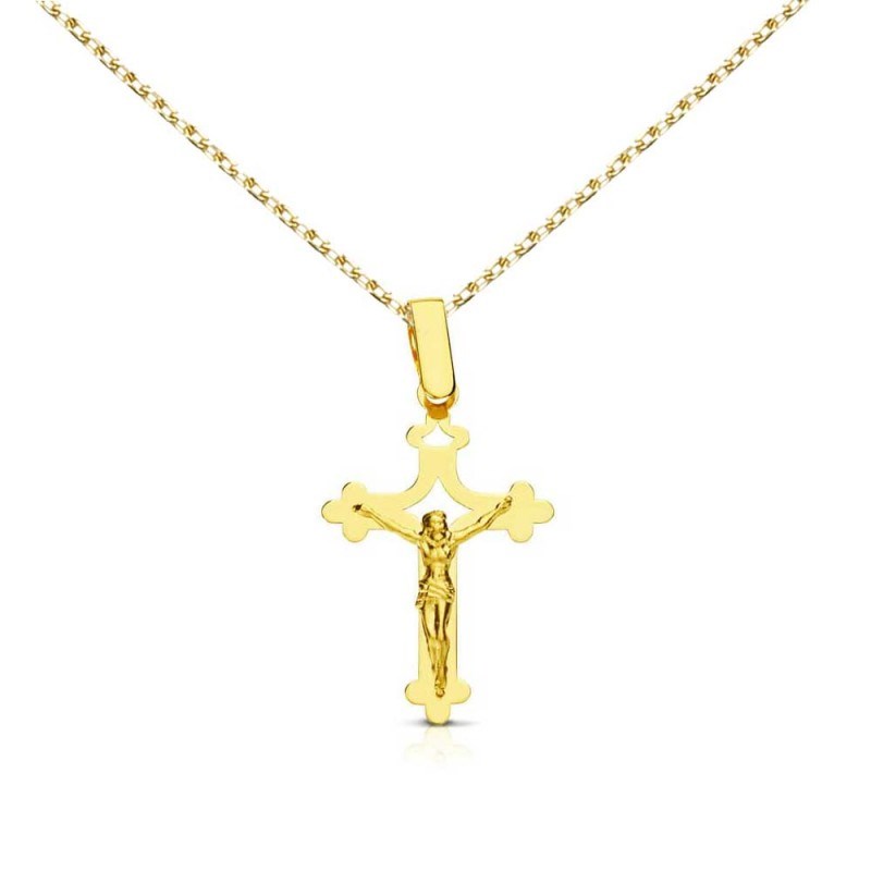 Collier - Médaille Or 18 Carats 750/000 Jaune - Christ sur la Croix - Chaine Dorée