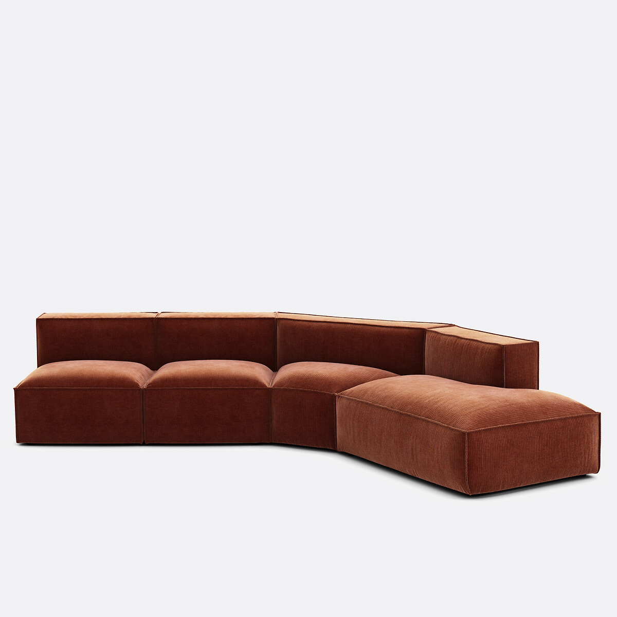 LA REDOUTE INTERIEURS<br>Sofá reto vintage de veludo cotelê de 4 peças Seven