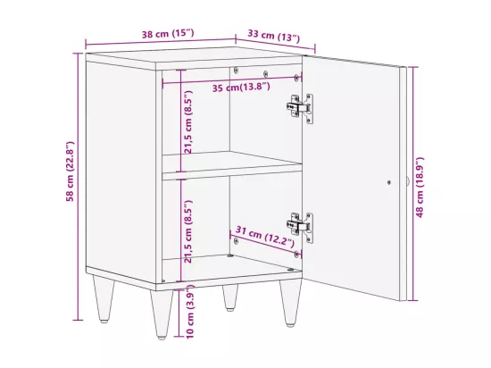 Armoire de salle de bain 38x33x58 cm bois massif de manguier