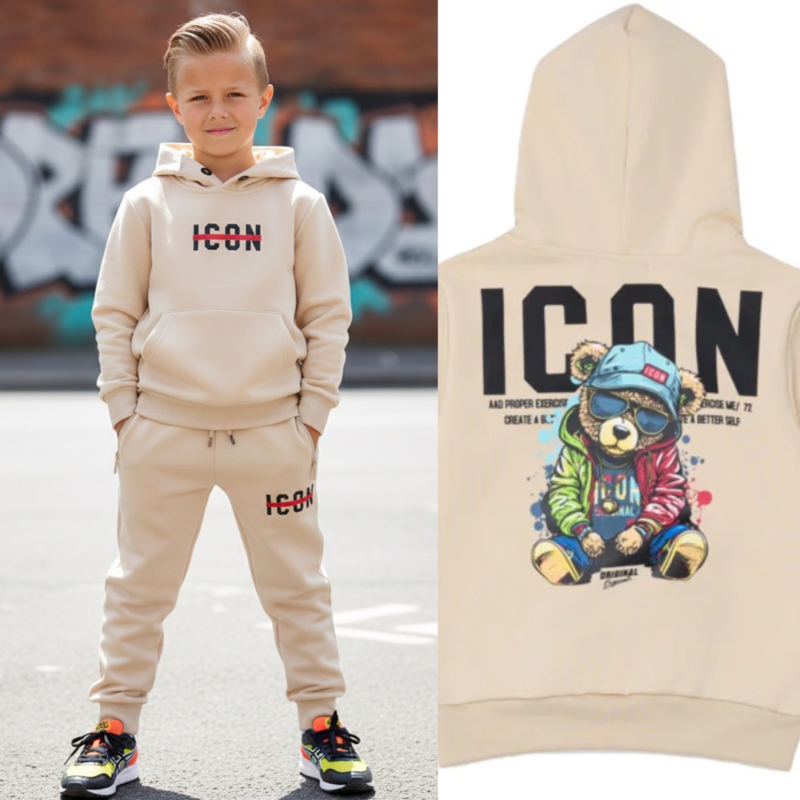 Tough bear icon set - beige