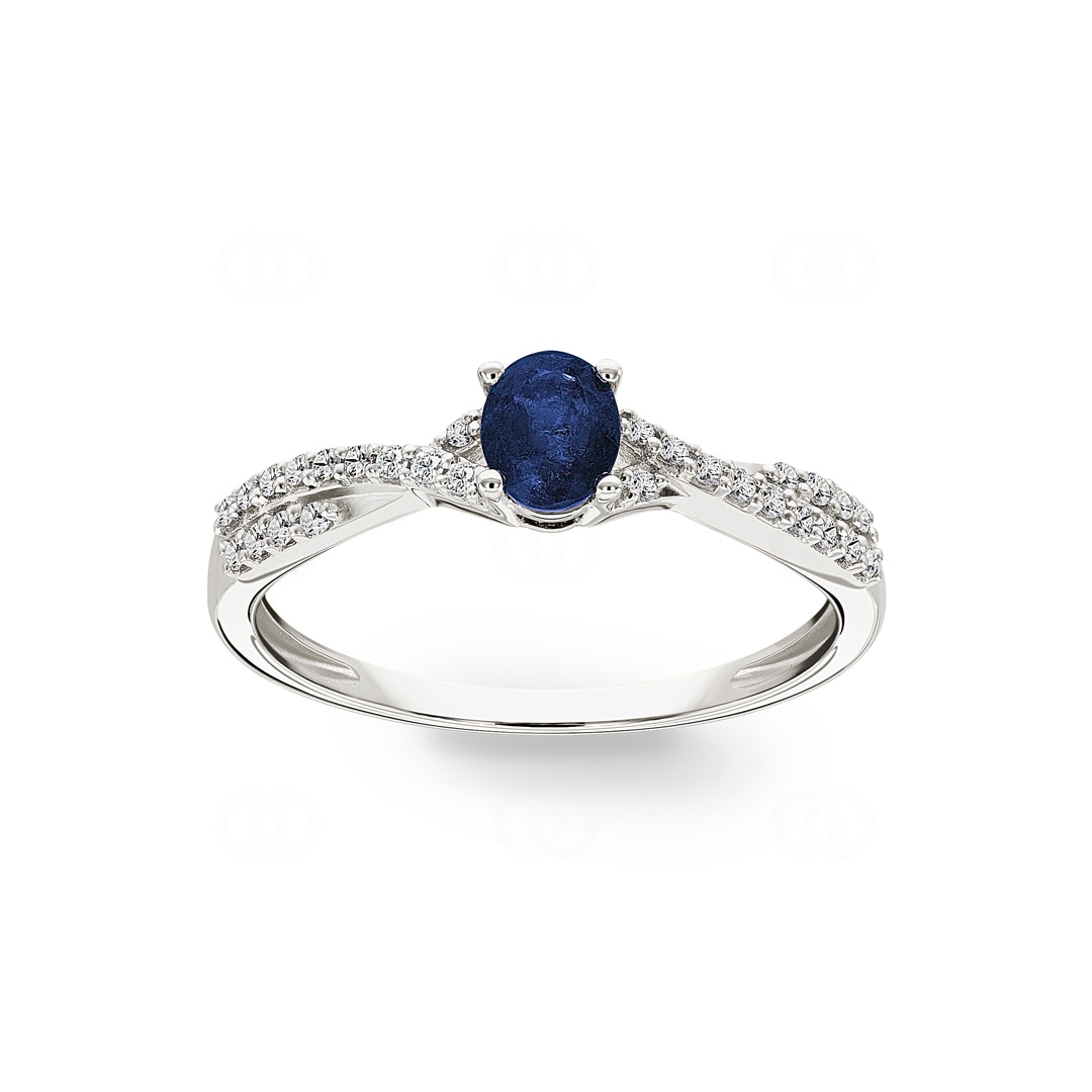 Damenring 750/18 K Weissgold mit Saphir oval und Diamanten 0.13 ct H/si