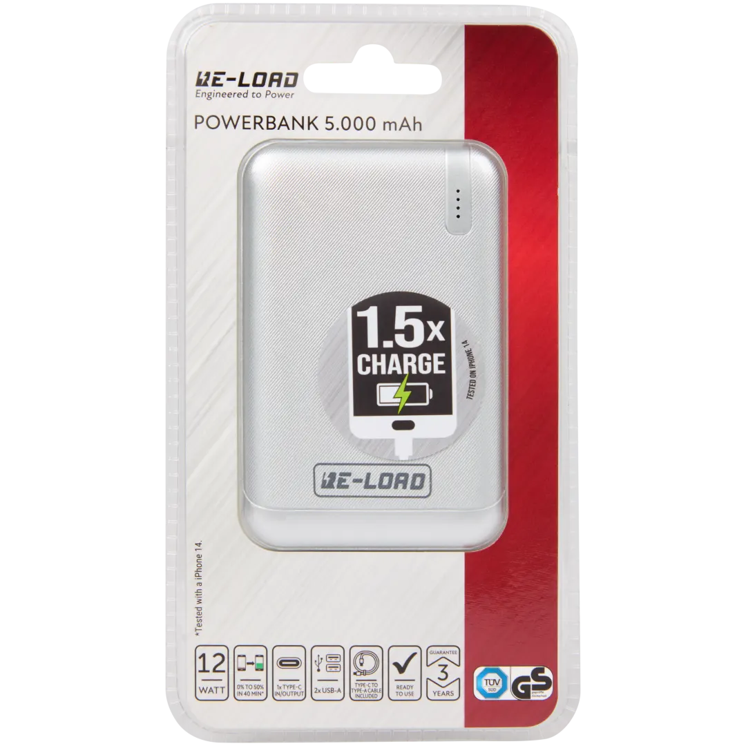 Re-load powerbank 12 watt | 5.000 mAh | diverse kleuren