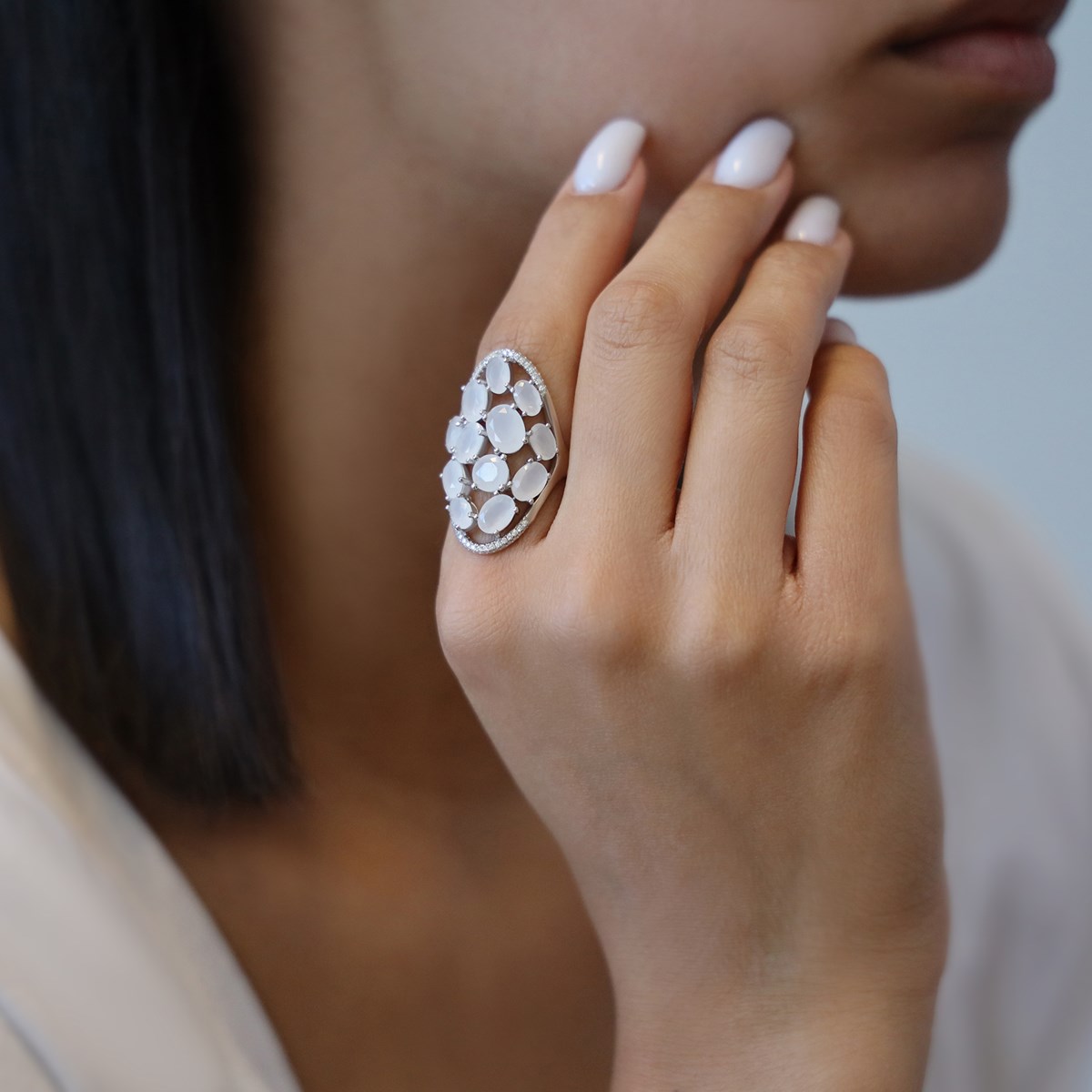 Bague Asymetrique Pierres Grise