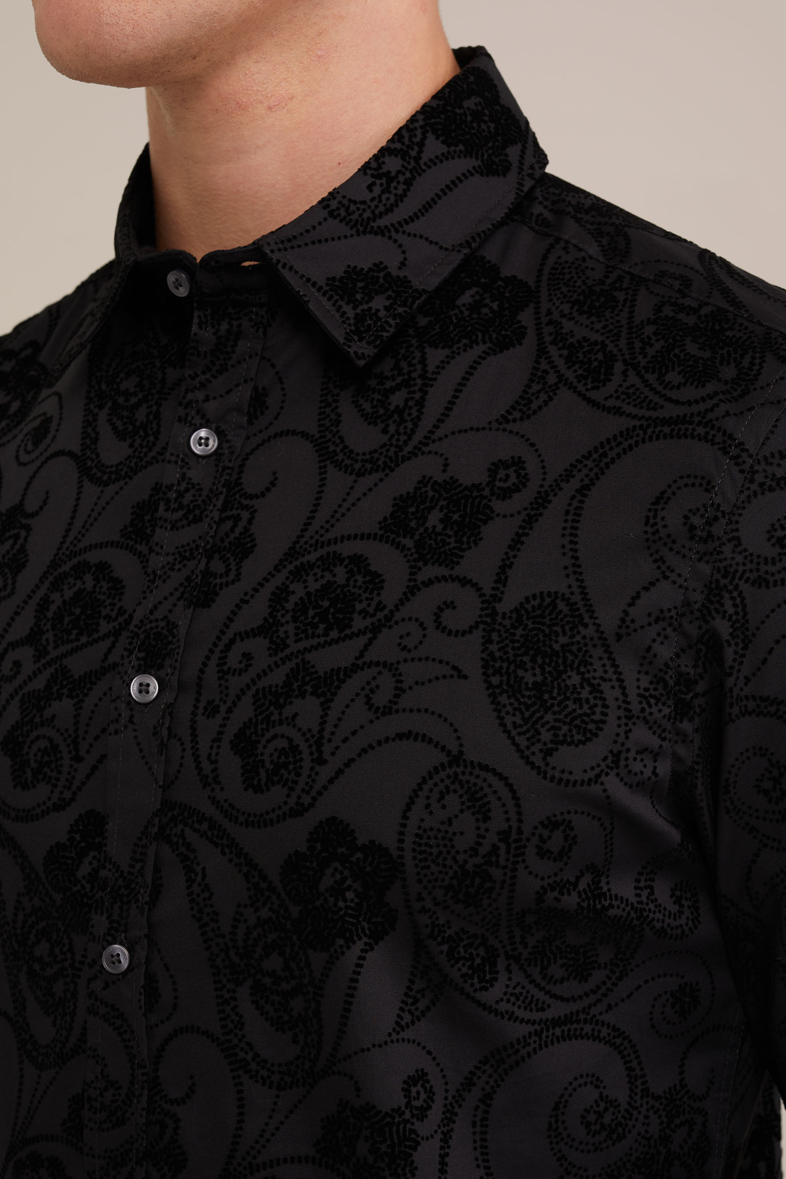 overhemd met velvet dessin WE Fashion Zwart
