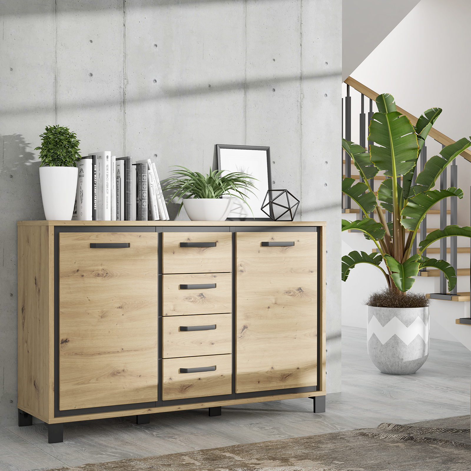 Sideboard - Artisan Eiche-Schwarzeiche - 4 Schubkästen