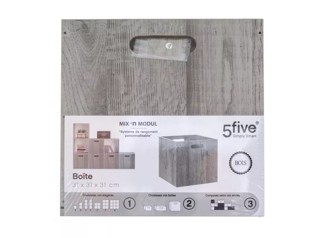 Boîte de rangement en bois aspect chêne Gris 31 x 31 cm