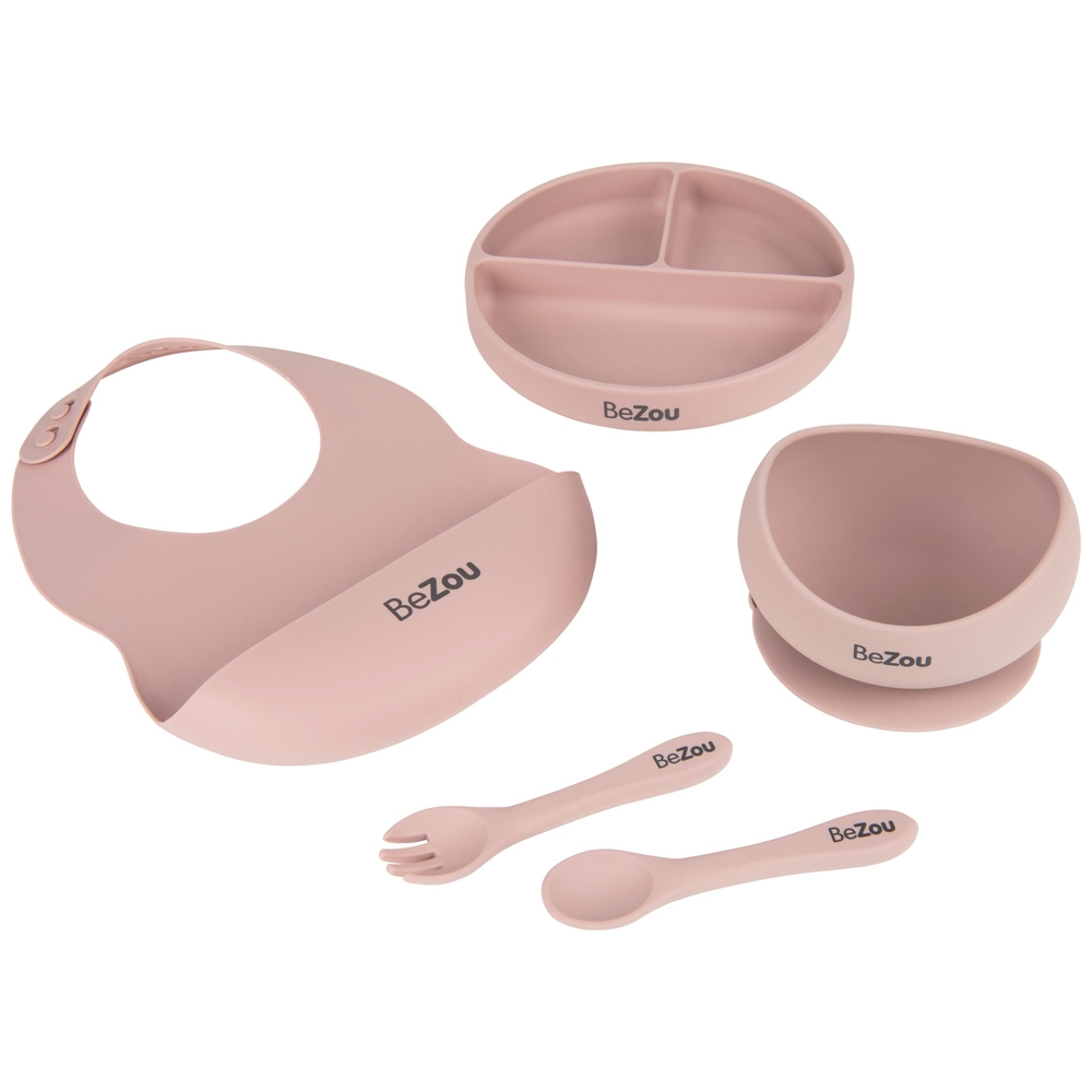 Bezou 5-teiliges Silikon-Baby-Beikostset, Altrosa