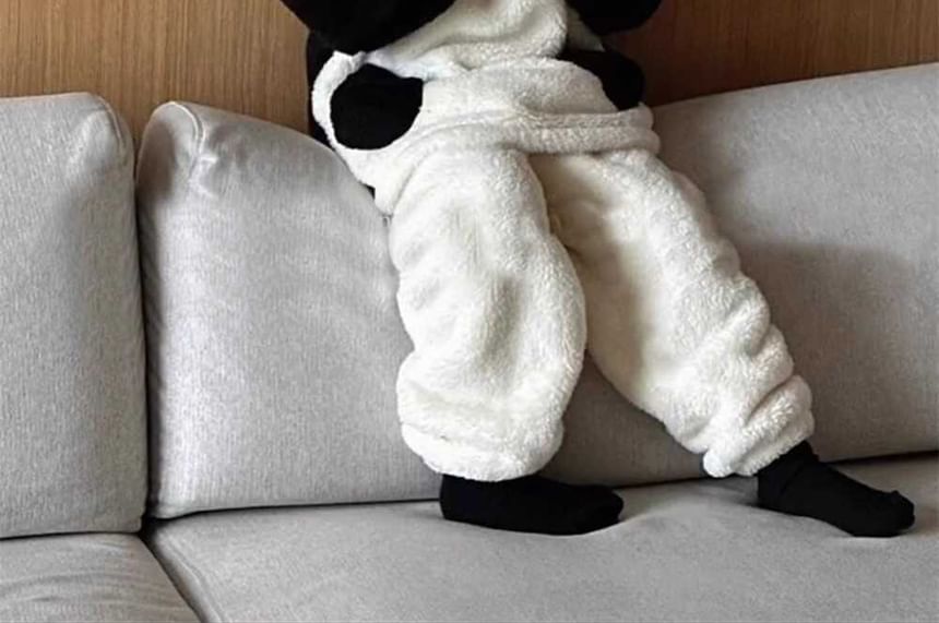 GOUB - Lange mouwen pinguïn fleece pyjama top / rechte broek / pyjamajurk / set