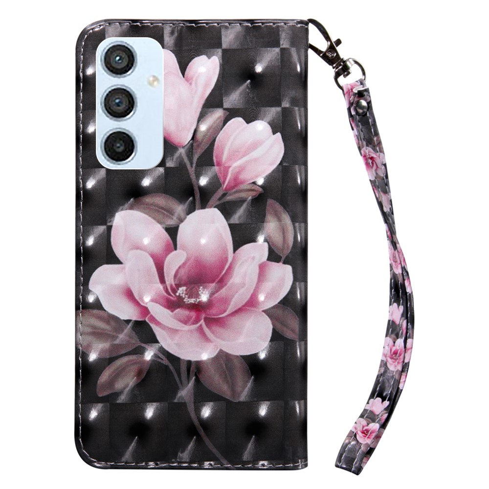Samsung Galaxy A54 5G Leder Tasche mit Kartenfach   Handschlaufe - Blüte