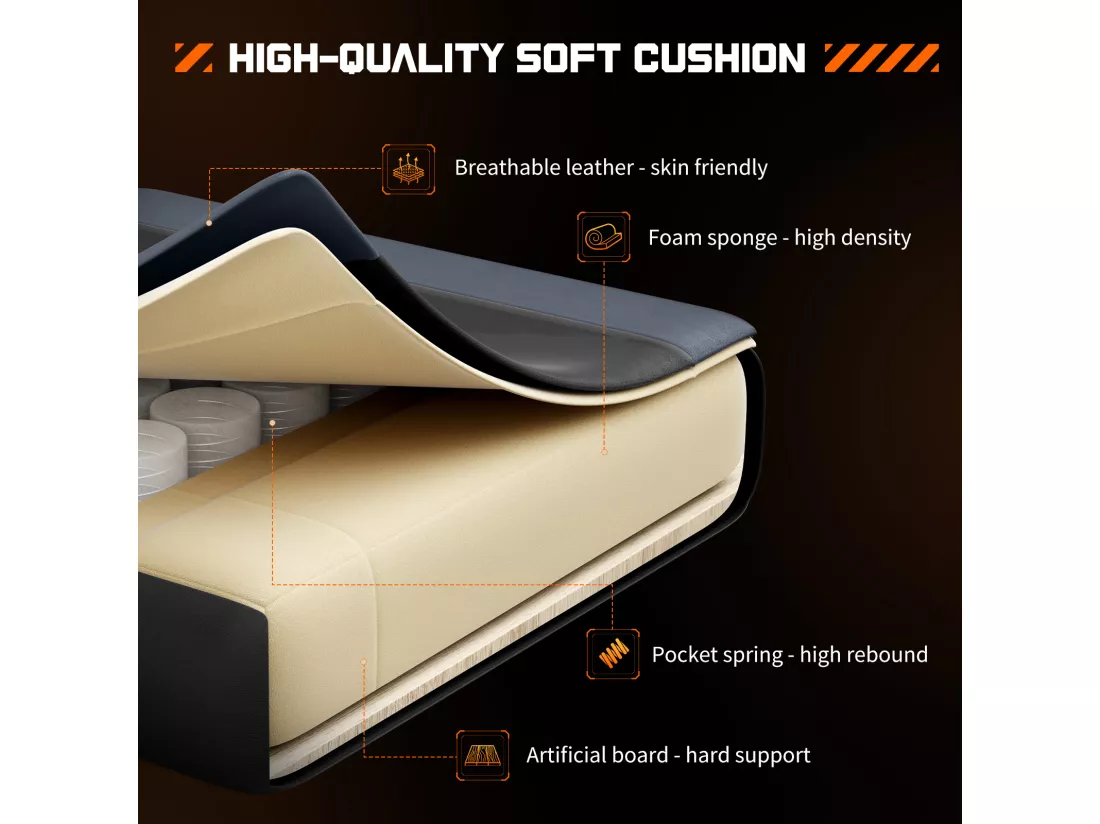 Chaise de jeu ,Chaise de bureau avec repose-pieds et soutien lombaire confortable,Ergonomique,Chaise longue avec appui-tête,PU-cuir,Gris,Noir