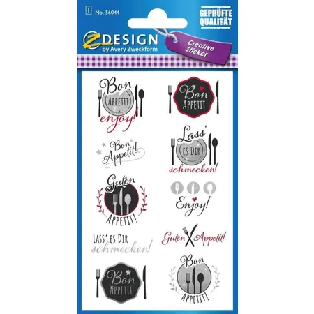 Avery Zweckform Z-Design 56044, Deko Sticker, Gute Appetit, 10 Aufkleber