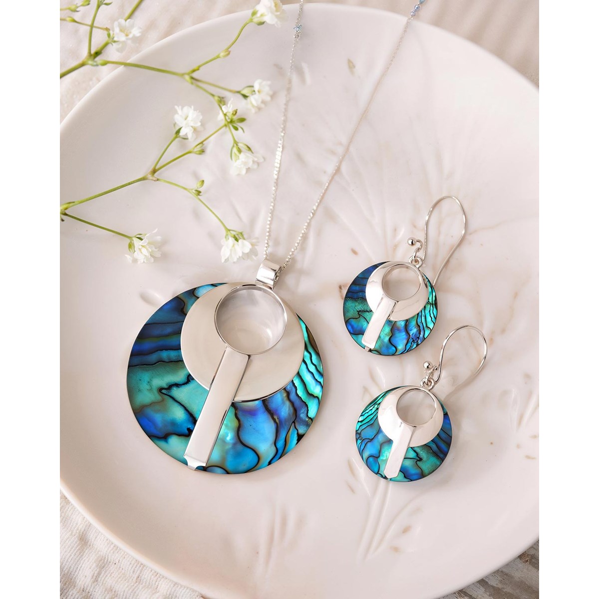 Boucles d'Oreilles Nacre Abalone Cercle en Argent 925 | Boutique ADEN