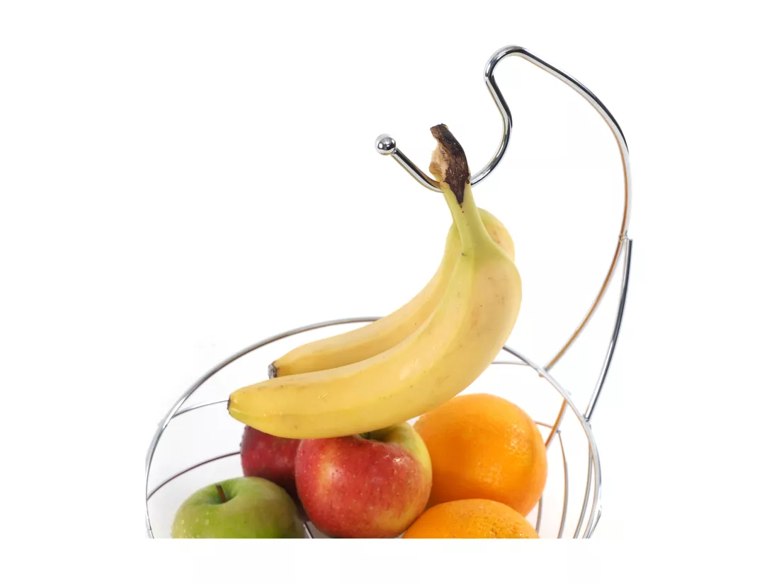SALADIER À FRUITS FRAIS avec un accroche-banane argent chromé