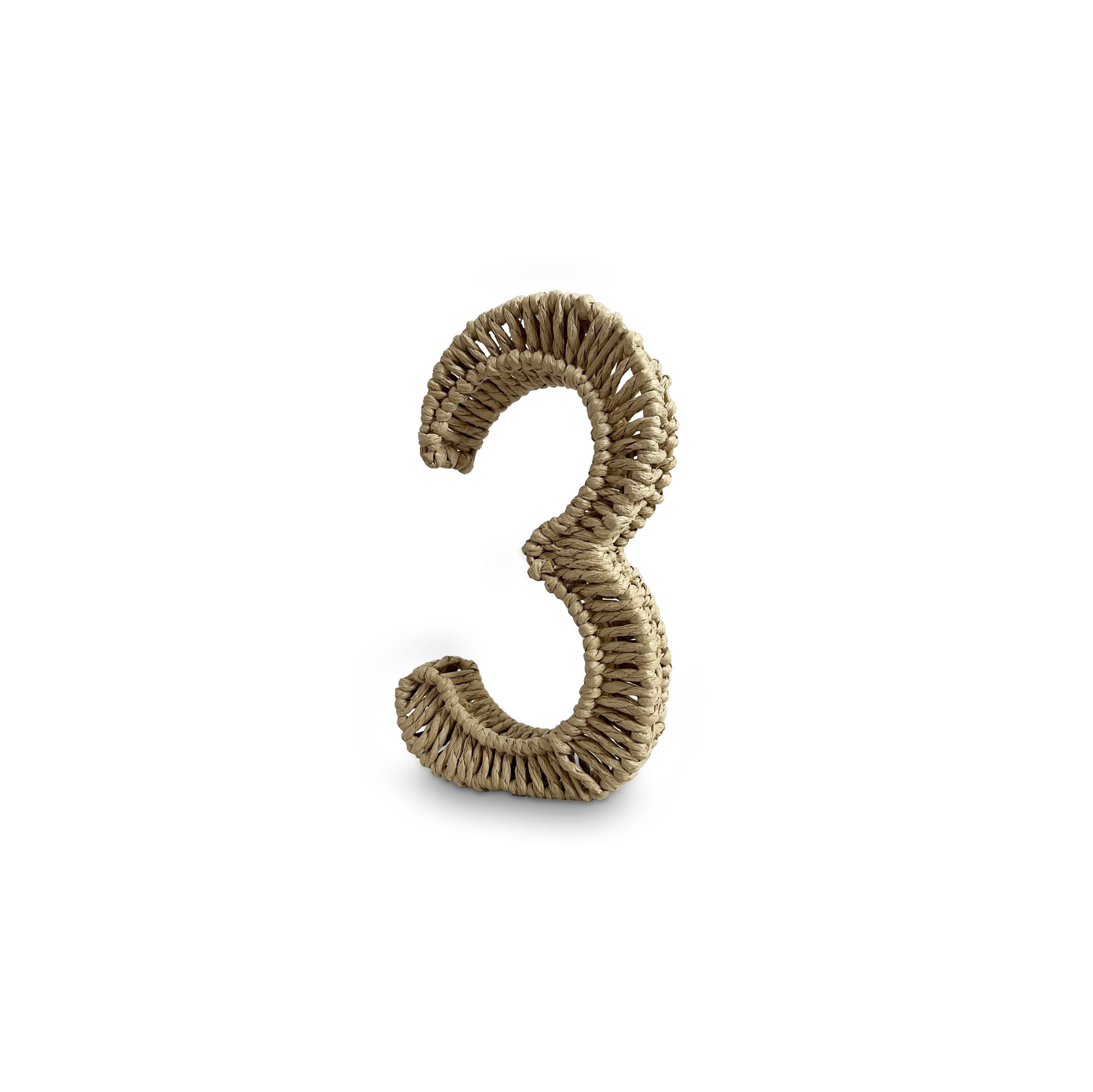 Zahl '3' aus Papiergeflecht, braun, H 20,5 cm, B 12,5 cm, L 3,5 cm von fischer's lagerhaus