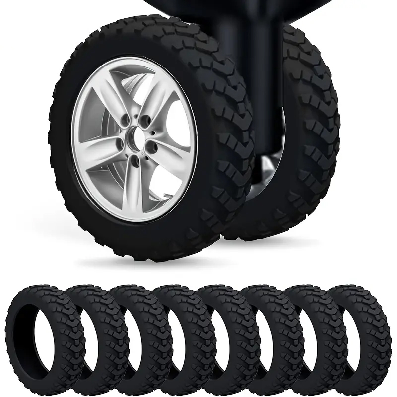 (8er Set) Gummi Reisekoffer Radschutz Verdickter Reifen Überzug Abdeckung für Koffer / Trolley  / Handgepäck Räder - Schwarz