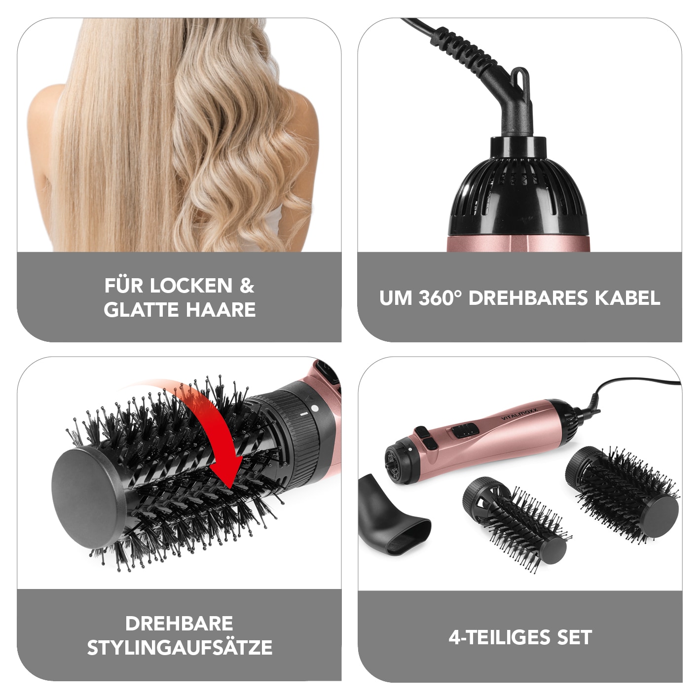 VITALmaxx Stylingbürste 3in1 1200W anthrazit/rosegold
