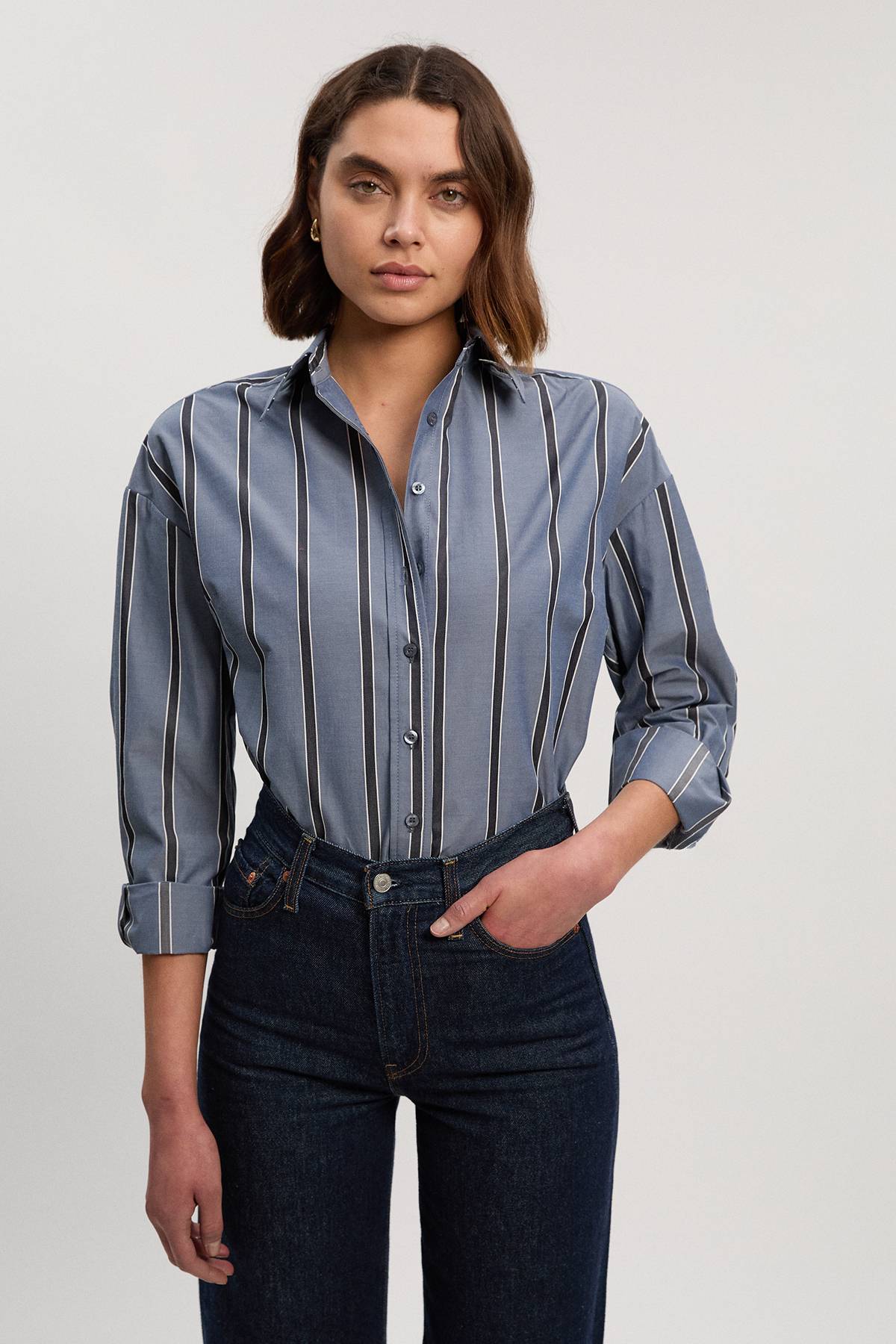 KarenMillen Chemise Essentielle Rayée en Coton Coupe Oversize Ajustée