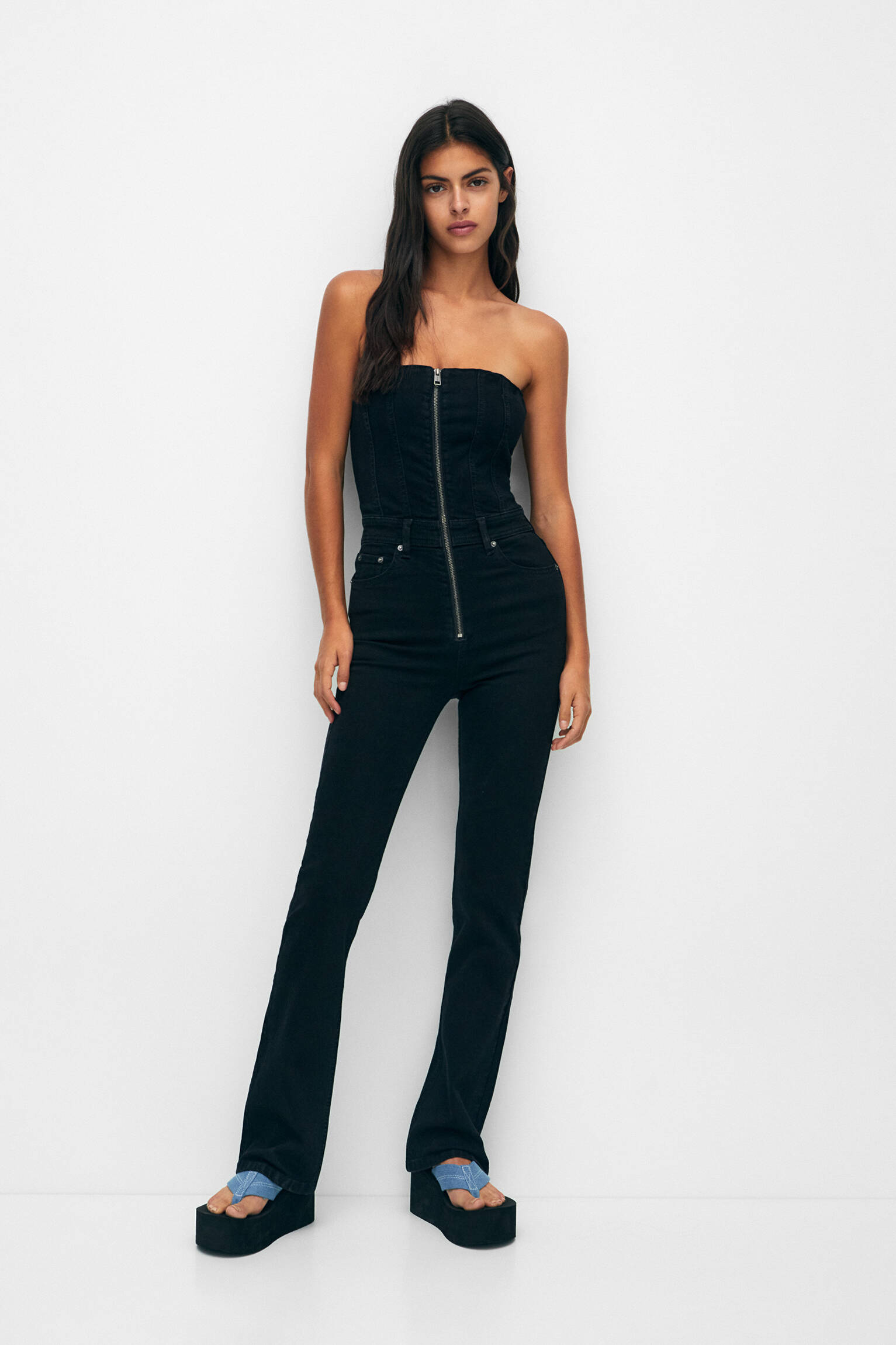 MACACÃO JEANS COM CORSET - PRETO
