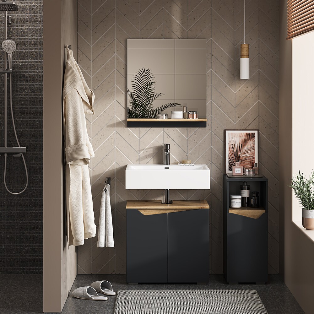 Vicco Midischrank Marelle Anthrazit Eiche 30 x 74,5 cm mit Tür und offenem Fach