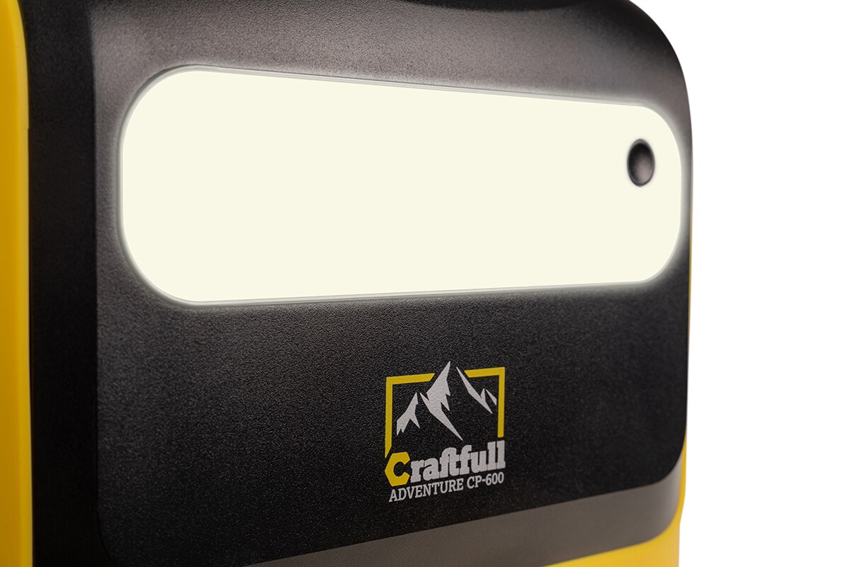 Craftfull Powerstation Adventure CP-600, 595 Wh, 600 Watt, tragbar, Lithium-Akku, Steckdose, USB (Schwarz/Gelb)