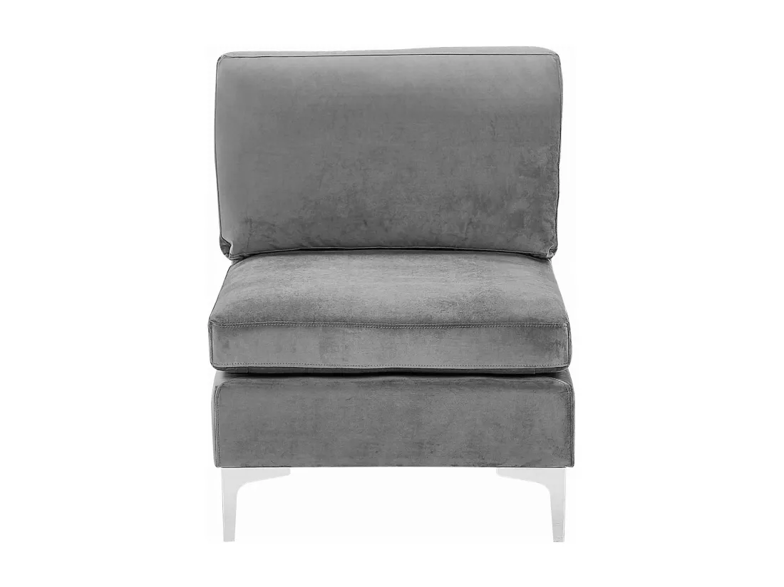 Canapé panoramique modulable en velours gris 6 places avec pouf EVJA