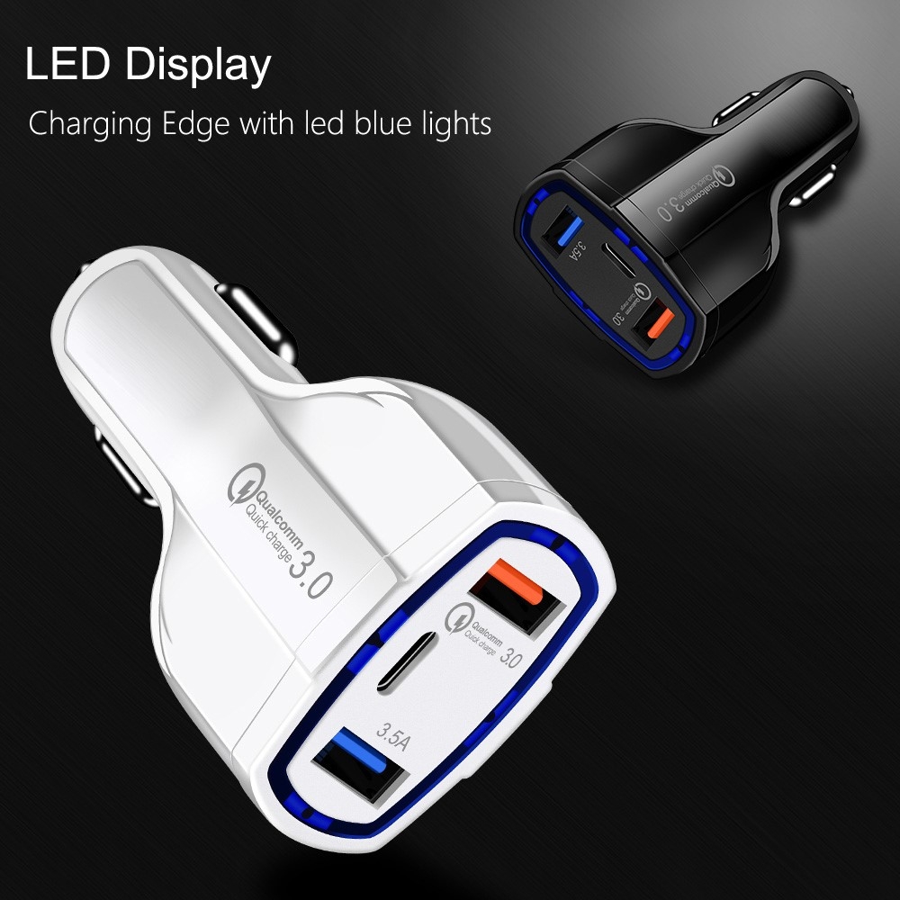 Mini Dual USB   USB C Fast Charging Auto KFZ Ladegerät mit QC 3.0 (35W) - Weiss