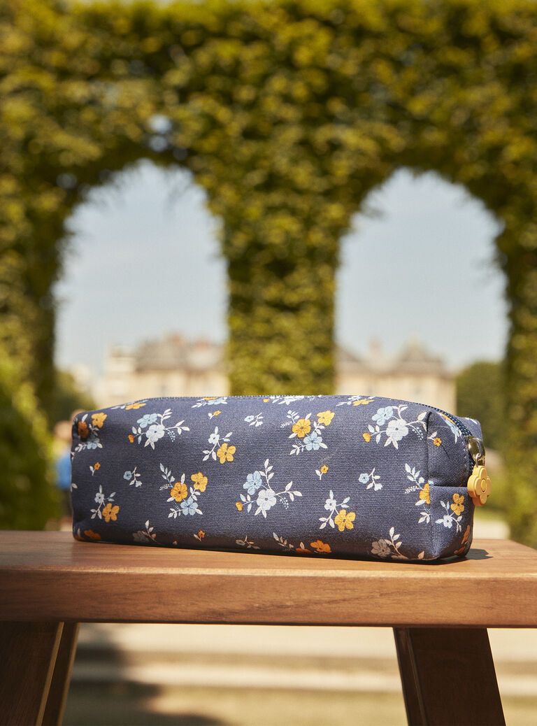 Trousse scolaire bleu marine à imprimé fleuri