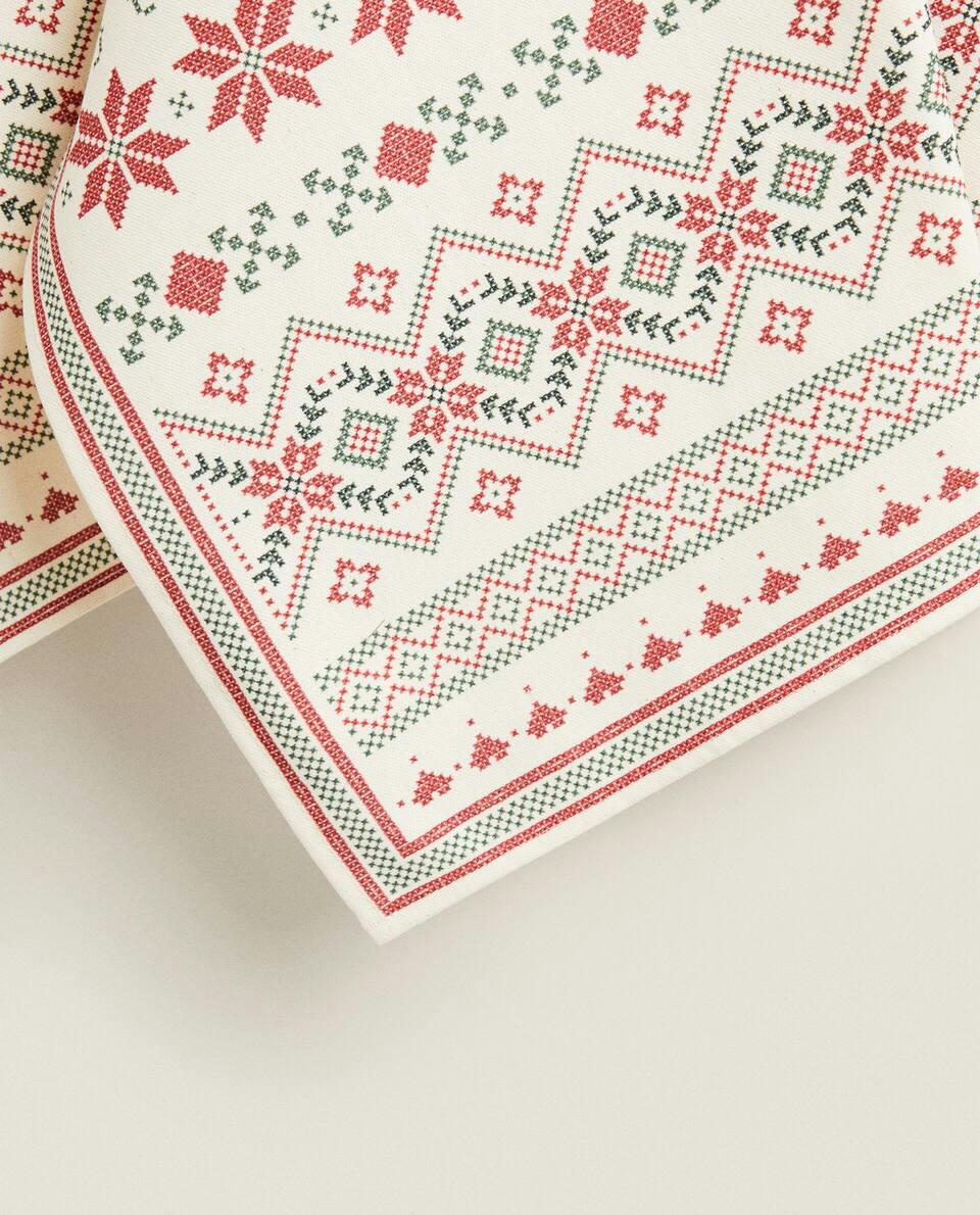 PACOTE DE PANOS DE PRATO DE ALGODÃO COM BORDADO CRUZ NATALINO (PACOTE COM 2)