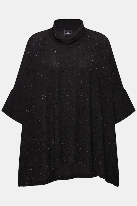 Shirt, oversized, Glitzer-Effekt, Rollkragen, Halbarm