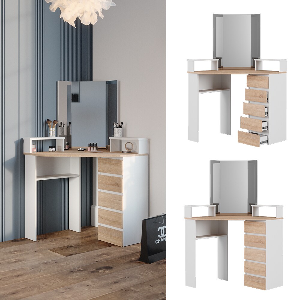 Vicco Eckschminktisch Frisiertisch Frisierkommode Tilda Weiß Sonoma Spiegel 110x140 cm modern Ablage