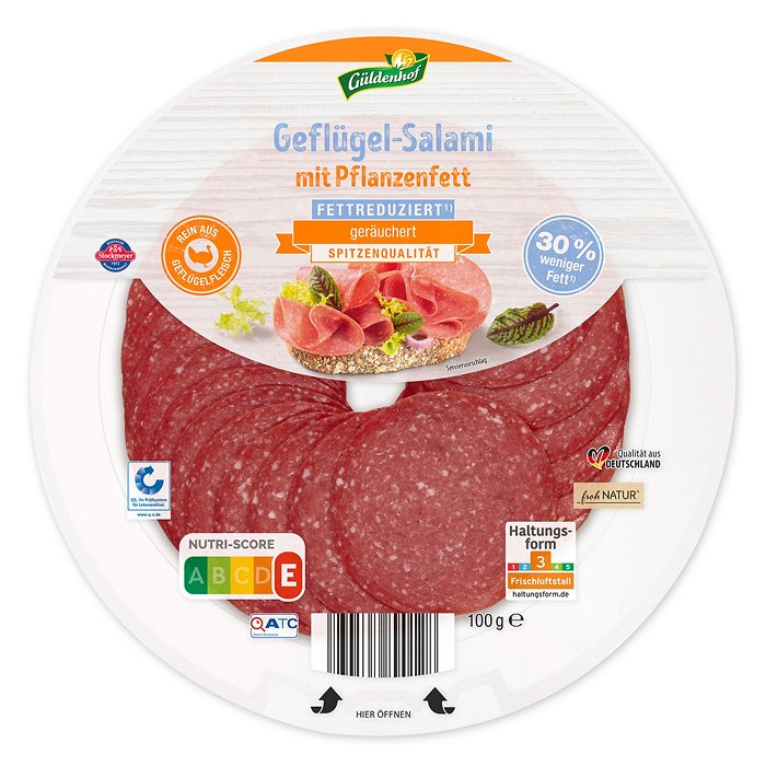 GÜLDENHOF Fettreduzierte Geflügelsalami 100 g, Klassik