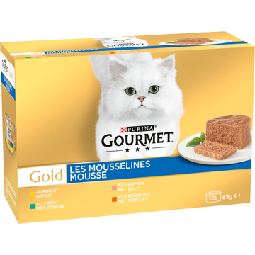 Gourmet Gold Mousse Kattenvoer nat met Kip, Zalm, Niertjes en Konijn