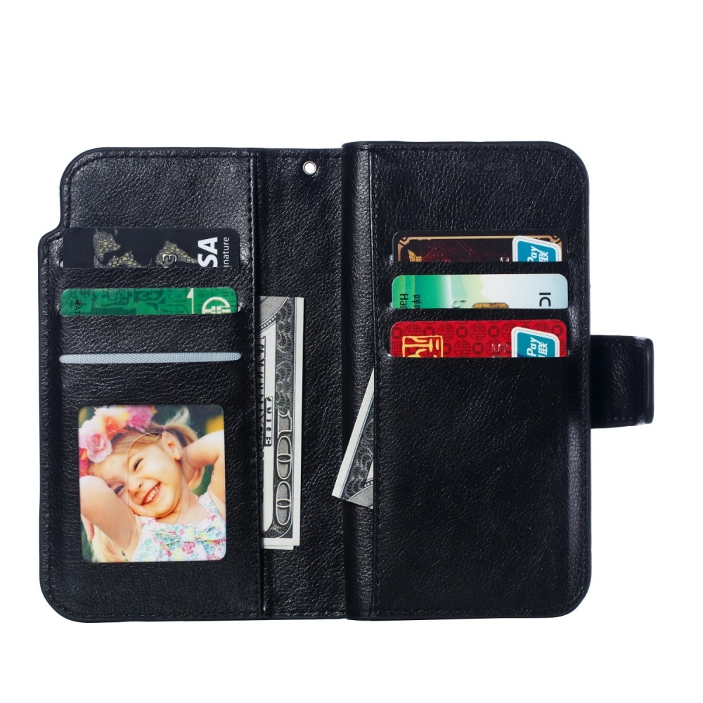 iPhone SE (2022/2020) / 8 / 7 Leder Wallet Etui Tasche mit 9 Kartenfächern - Schwarz
